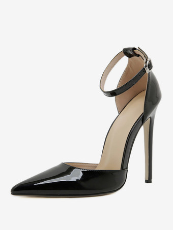 ブラック レディース ハイヒール プラスサイズ パンプス スティレットヒール PUレザー