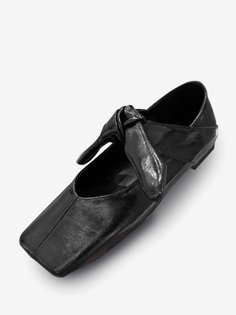 ブラック ゴールド バレエ フラット スクエア トゥ メタリック ノット ディテール フラットシューズ