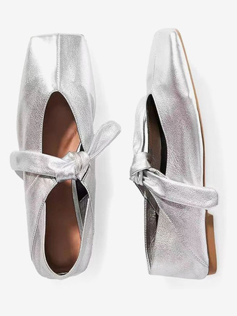 ゴールド バレエ フラット スクエア トゥ メタリック ノット ディテール フラットシューズ
