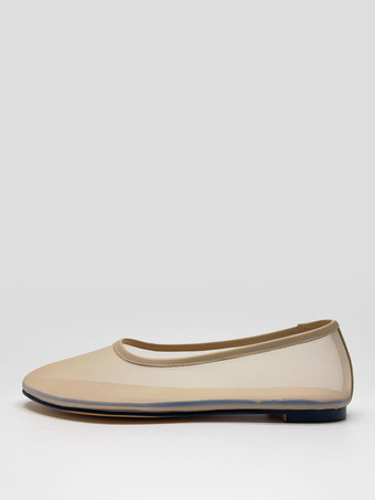 Color almendra claroZapatos planos de ballet de malla para mujer Zapatos de tacón planos sin cordones con punta redonda