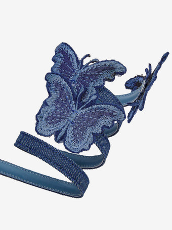 デミンヒールサンダル レディース オープントゥ バタフライディテール ストラップハイヒールサンダル