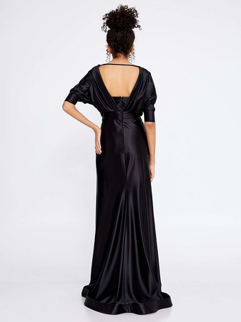 Abito da sera a sirena con scollo a V seta elastica come raso applique al pavimento abiti da festa sociale