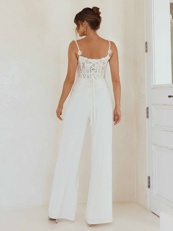 ツーピースウェディングドレス サテン生地 レース スクエアネック ツーピース フロアレングス レースアップ ノースリーブ アイボリー