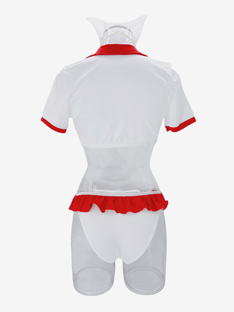 Nurse Costume Hat Crop Top Panty Contrast Color 3 Pieces Set