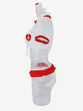 Nurse Costume Hat Crop Top Panty Contrast Color 3 Pieces Set