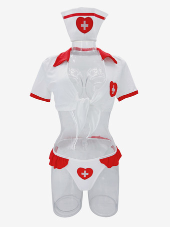 Nurse Costume Hat Crop Top Panty Contrast Color 3 Pieces Set