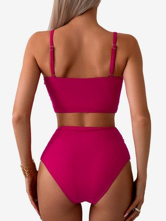 トロピカルプリントビキニ ノットフロント スパゲッティストラップ ハイウエスト 2点セット