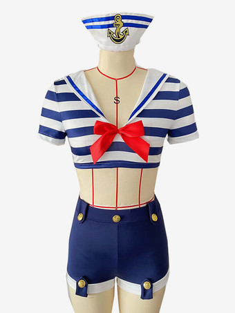セーラーコスチューム リボン 半袖 メタルディテール セクシーコスチューム