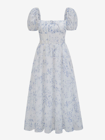 コンバーチブルドレス 花柄 レースアップ バックレス 夏 カジュアル ミディドレス