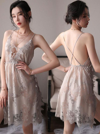 グレイベビードール ランジェリー レディース ベビードール バーガンディ リボン シアー レース セクシー