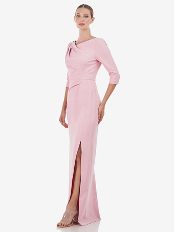 ブライダルマザードレス デザインネックライン ハーフスリーブ シース プリーツ フロアレングス ウェディングゲストドレス