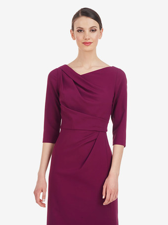 ブライダルマザードレス デザインネックライン ハーフスリーブ シース プリーツ フロアレングス ウェディングゲストドレス