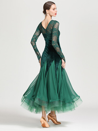 社交ダンス衣装 ブラック レディース エレガント 透明 レース ジュエルネック シフォン ドレス レース フリル レイヤード ダンスドレス