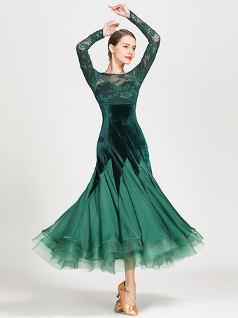 社交ダンス衣装 ブラック レディース エレガント 透明 レース ジュエルネック シフォン ドレス レース フリル レイヤード ダンスドレス