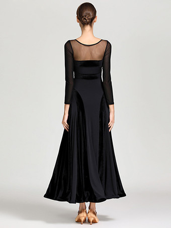 社交ダンス衣装 ブラック レディース セクシー 透明 ジュエルネック ポリエステルドレス レイヤードダンスドレス