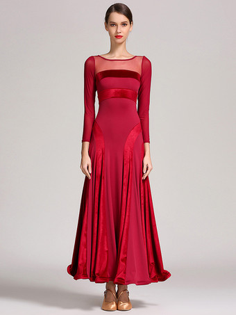 社交ダンス衣装 ブラック レディース セクシー 透明 ジュエルネック ポリエステルドレス レイヤードダンスドレス