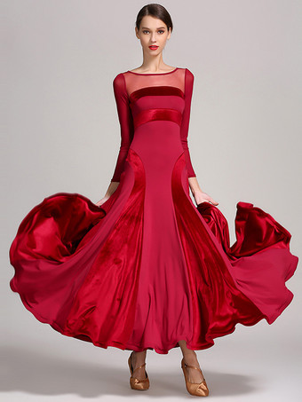 社交ダンス衣装 ブラック レディース セクシー 透明 ジュエルネック ポリエステルドレス レイヤードダンスドレス