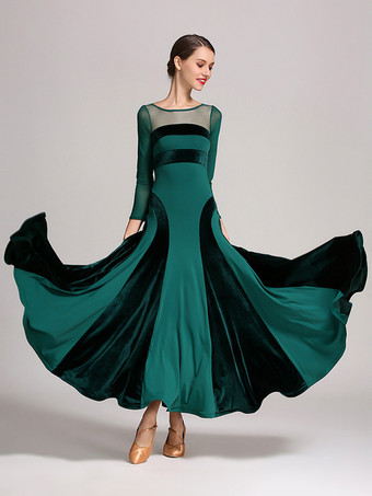 社交ダンス衣装 ブラック レディース セクシー 透明 ジュエルネック ポリエステルドレス レイヤードダンスドレス