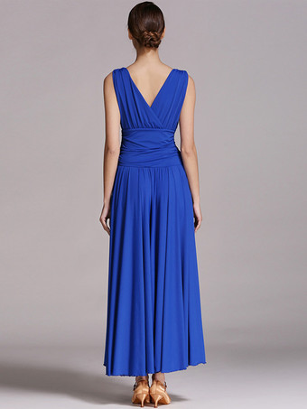 社交ダンス衣装 ブラック レディース エレガント Vネック ポリエステルドレス プリーツレイヤードダンスドレス