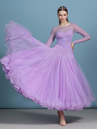 社交ダンス衣装 ダークネイビー レディース エレガント 透明 ジュエルネック ポリエステルドレス スパンコール フリル レイヤード ダンスドレス