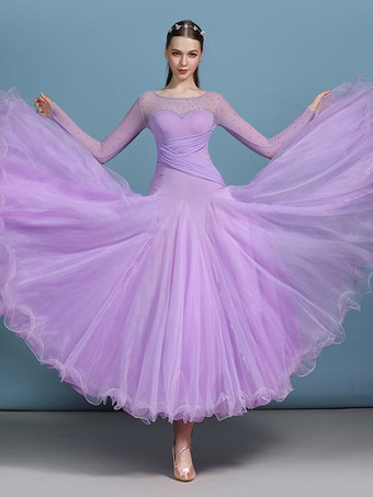 社交ダンス衣装 ダークネイビー レディース エレガント 透明 ジュエルネック ポリエステルドレス スパンコール フリル レイヤード ダンスドレス