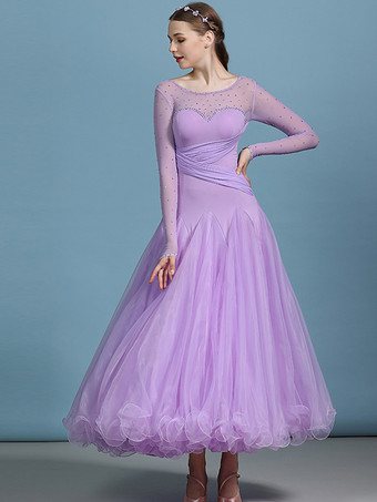 社交ダンス衣装 ダークネイビー レディース エレガント 透明 ジュエルネック ポリエステルドレス スパンコール フリル レイヤード ダンスドレス