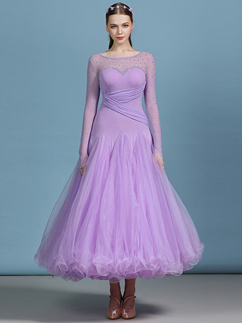 社交ダンス衣装 ダークネイビー レディース エレガント 透明 ジュエルネック ポリエステルドレス スパンコール フリル レイヤード ダンスドレス