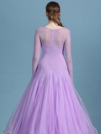 社交ダンス衣装 ダークネイビー レディース エレガント 透明 ジュエルネック ポリエステルドレス スパンコール フリル レイヤード ダンスドレス