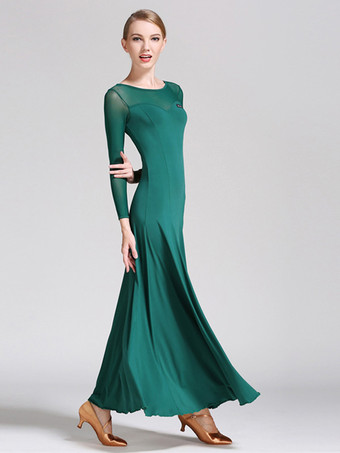 社交ダンス衣装 ブラック レディース エレガント 透明 ジュエルネック ポリエステル ドレス ダンスウェア