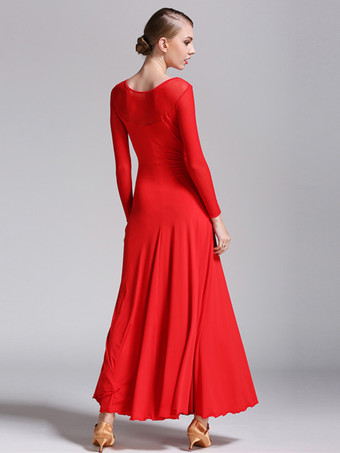 社交ダンス衣装 ブラック レディース エレガント 透明 ジュエルネック ポリエステル ドレス ダンスウェア