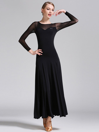 社交ダンス衣装 ブラック レディース エレガント 透明 ジュエルネック ポリエステル ドレス ダンスウェア