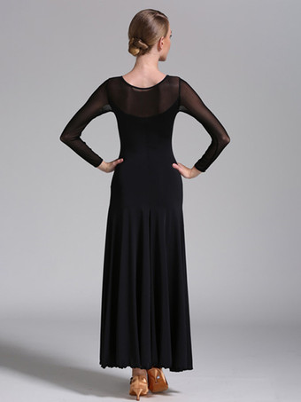 社交ダンス衣装 ブラック レディース エレガント 透明 ジュエルネック ポリエステル ドレス ダンスウェア