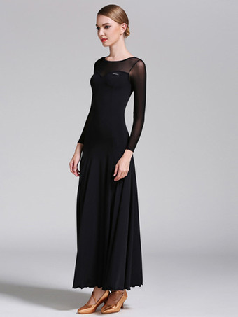 社交ダンス衣装 ブラック レディース エレガント 透明 ジュエルネック ポリエステル ドレス ダンスウェア