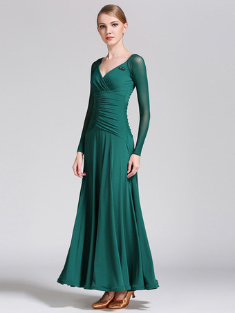 社交ダンス衣装 ロイヤルブルー レディース エレガント Vネック ポリエステルドレス プリーツ プリーツダンスウェア