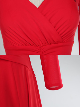 社交ダンス衣装 ロイヤルブルー レディース エレガント Vネック ポリエステルドレス プリーツ プリーツダンスウェア