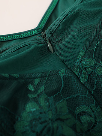 社交ダンス衣装 ダークグリーン レディース エレガント ポリエステル レース バトーネック レース フリル ドレス ダンスドレス