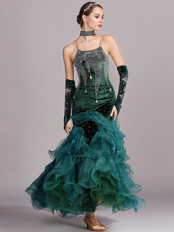 社交ダンス衣装 バーガンディ レディース セクシー ストラップ ネック ポリエステル ドレス レース ラインストーン ダンスウェア