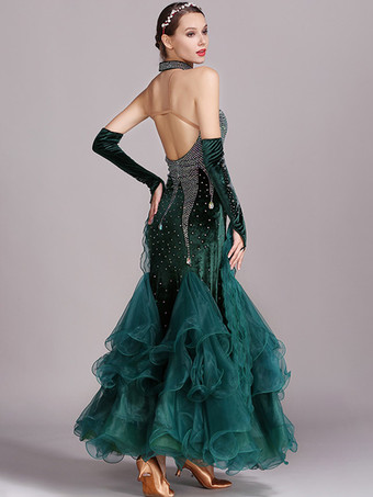 社交ダンス衣装 バーガンディ レディース セクシー ストラップ ネック ポリエステル ドレス レース ラインストーン ダンスウェア