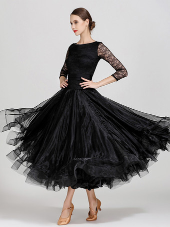 社交ダンス衣装 ライトスカイブルー レディース セクシー ジュエルネック ポリエステルドレス ティアード レース レイヤード ダンスドレス