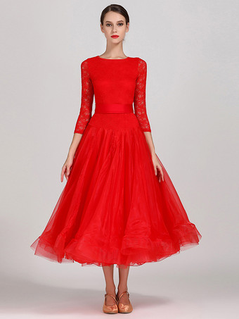 社交ダンス衣装 ライトスカイブルー レディース セクシー ジュエルネック ポリエステルドレス ティアード レース レイヤード ダンスドレス