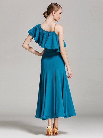 社交ダンス衣装 黒 レディース セクシー アシンメトリー ネック ポリエステル ドレス フリル アシンメトリー ダンスウェア