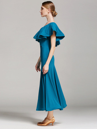 社交ダンス衣装 黒 レディース セクシー アシンメトリー ネック ポリエステル ドレス フリル アシンメトリー ダンスウェア