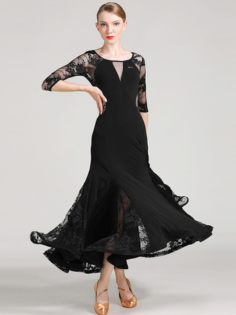 ブラック 社交ダンス衣装 黄色 女性用 エレガント 透明 ダンスドレス