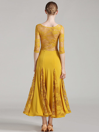 社交ダンス衣装 黄色 女性用 エレガント 透明 ダンスドレス