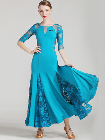 ライトスカイブルー社交ダンス衣装 黄色 女性用 エレガント 透明 ダンスドレス