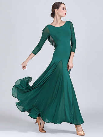 スタンダード社交ダンスドレス レディース 長袖 ワルツ タンゴ 練習用ドレス モダンウェア パフォーマンススカート