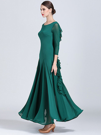 スタンダード社交ダンスドレス レディース 長袖 ワルツ タンゴ 練習用ドレス モダンウェア パフォーマンススカート