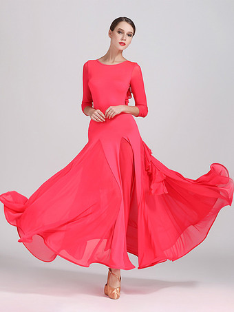 スイカ（レッド）スタンダード社交ダンスドレス レディース 長袖 ワルツ タンゴ 練習用ドレス モダンウェア パフォーマンススカート