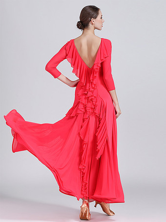 スタンダード社交ダンスドレス レディース 長袖 ワルツ タンゴ 練習用ドレス モダンウェア パフォーマンススカート