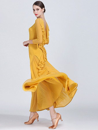 スタンダード社交ダンスドレス レディース 長袖 ワルツ タンゴ 練習用ドレス モダンウェア パフォーマンススカート